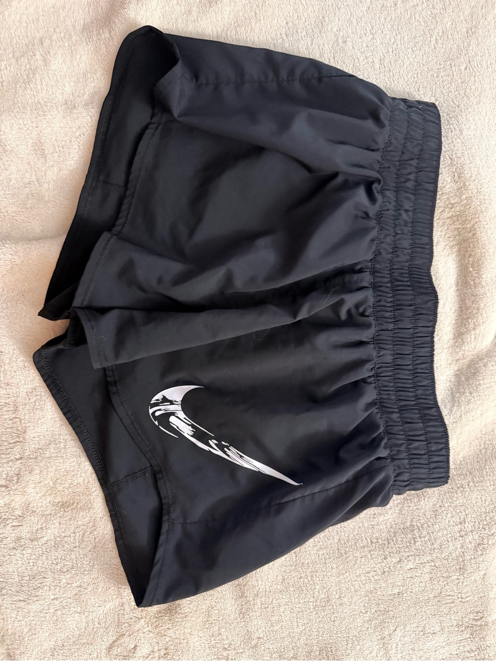 Nike Women’s Black Athletic Running Shorts with White Swoosh
